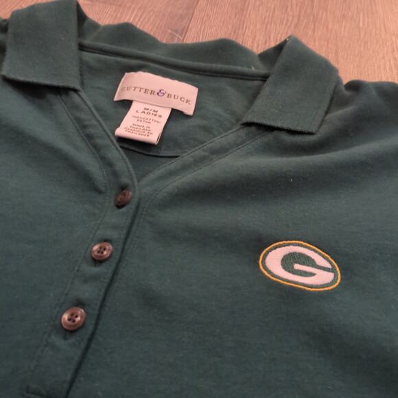 Green Bay Packers Women's Medium Baby Tee Button Polo Shirt Wisconsin Logo Green - Picture 2 of 6